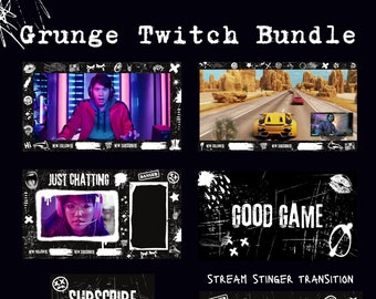 Paquete de transmisión de Twitch con temática grunge, paquete de transmisión animada, banner de Twitch, tema emo punk, paneles de Twitch, superposición de cámara web, Vtuber, YouTube Gamer