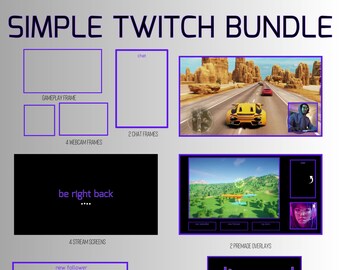 Paquete de transmisión de videojuegos animados Simple Clean Vibe, paneles Twitch, pantallas de transmisión, BRB, Vtuber, paquete Purple YouTube Kick Stream