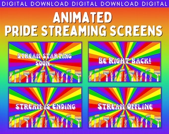 Pride Retro Rainbow Animated Streaming Screens, Stream Starting Soon, Stream Ending Soon, BRB, Twitch Overlay, Stream Package, Steampunk