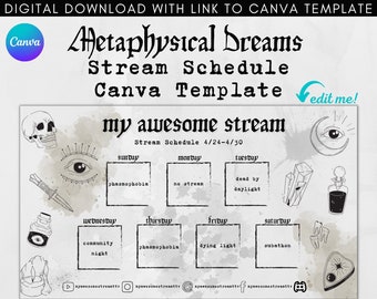 Metaphysical Dreams Stream Schedule Canva Template, Twitch Stream personalizado en redes sociales, plantilla, Video Gamer Stream, regalo para Streamer