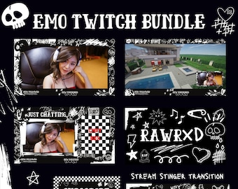 Emo Twitch Overlay Bundle, Static Stream Package, Twitch Banner, Doodle Theme, Twitch Panels, Webcam Overlay