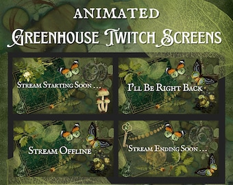 Pantallas de transmisión animadas de Invernadero Victoriano, Transmisión que comienza pronto, Transmisión que termina pronto, BRB, Superposición de Twitch, Paquete de transmisión, Steampunk