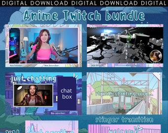 Paquete de superposición de temas de anime, paquete de transmisión estática, banner de Twitch, tema metafísico, paneles de Twitch, superposición de cámara web, Stinger, jugabilidad
