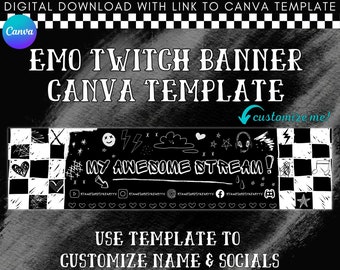 Plantilla Emo Twitch Banner Canva, Stream de Twitch personalizado y redes sociales, Plantilla editable, Streamer de videojuegos, Regalo para Streamer