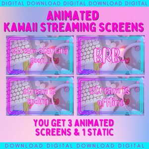 Kawaii Gamer Themed Animated Video Game Streaming Screens, Stream Starting, Ending, Intermission, Twitch Overlay, Stream Package