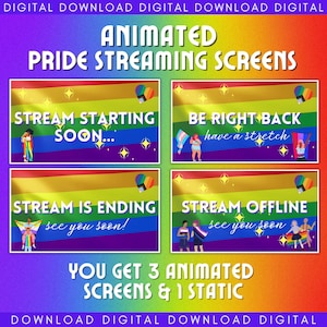 Pride Flag Rainbow Animated Streaming Screens, Stream Starting Soon, Stream Ending Soon, BRB, Twitch Overlay, Stream Package, Steampunk