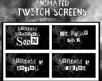 Pantallas animadas de transmisión oscuras y tormentosas, transmisión que comienza pronto, transmisión que termina pronto, listo, superposición de Twitch, paquete de transmisión, terror, Halloween