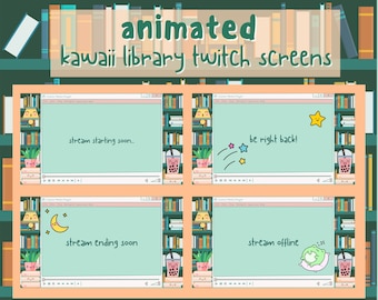Pantallas de transmisión de videojuegos animados temáticos de la biblioteca simple Kawaii, inicio de transmisión, finalización, intermedio, superposición de Twitch, paquete de transmisión