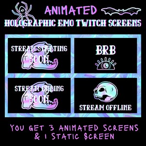 Holographic Emo Themed Animated Video Game Streaming Screens, Stream Starting, Ending, Intermission, Twitch Overlay, Stream Package