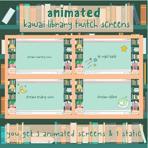 Simple Kawaii Library Themed Animated Video Game Streaming Screens, Stream Starting, Ending, Intermission, Twitch Overlay, Stream Package