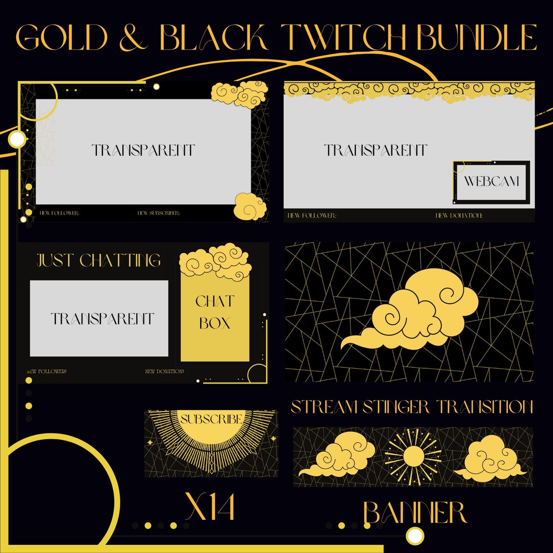 Black and Gold Twitch Overlay Bundle, Static Stream Package, Twitch ...