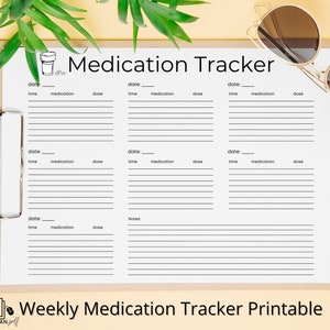 Medication Tracker, Weekly, Notes, Printable Tracker, Daily Schedule, Instant Download, PDF, US Letter