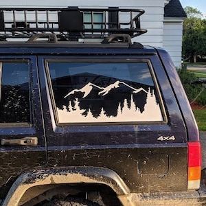 Jeep XJ Cherokee Mountains and Trees rear window decal set (driver and passenger sides)