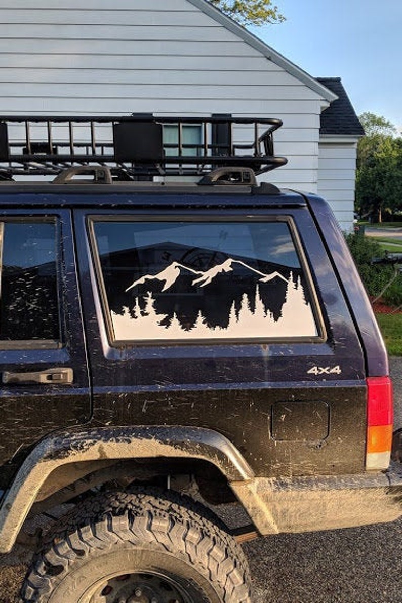Jeep XJ Cherokee Mountains and Trees Rear Window Decal Set Etsy