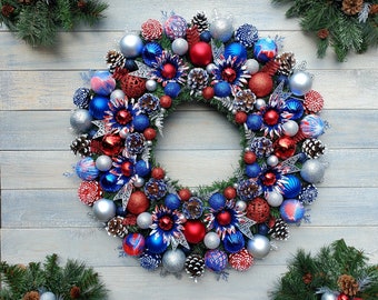 Christmas Wreaths, Holiday Wreaths, patriotic wreaths, Americana wreath, Wreaths, red white blue wreath, memorial wreath, grave wreaths