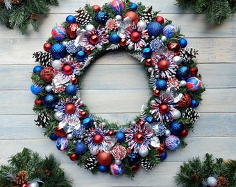 Christmas Wreaths, Holiday Wreaths, patriotic wreaths, Americana wreath, Wreaths, red white blue wreath, memorial wreath, grave wreaths