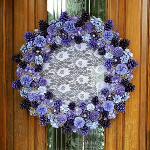 Lavendar Pinecone Wreaths, Hand Painted Pinecone Wreaths, Spring Wreaths, Easter Wreaths, Lace Wreath, Pinecone Flower Wreath, Pinecones image 4