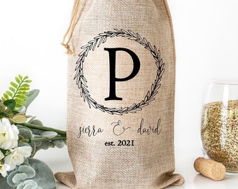 Custom Wine Tote, Personalized Wine Bag, Bridal shower gift, Housewarming Gift, Wedding gift, Bride and Groom Gift, Kitchen decor