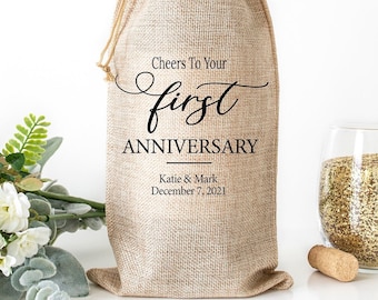 First Anniversary Gift, Anniversary Gift, Personalized Wine Bottle Bag for Anniversary, Burlap Wine Bag, Gift for Couple