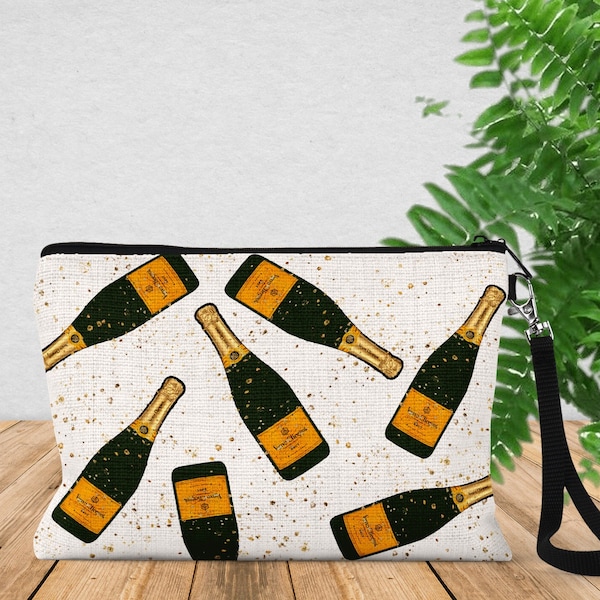 Gold Champagne Pouch, POP FIZZ CLINK, Gift for Bridal Party, For Bridesmaid, Maid of Honor, Makeup Bag, Champagne Clutch