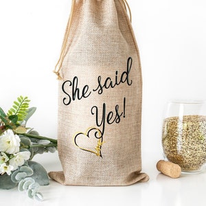 Wedding gift, Bachelorette Party Gift, She Said Yes, Custom Wine Tote, Bridal shower gift, Housewarming Gift, Bride and Groom Gift