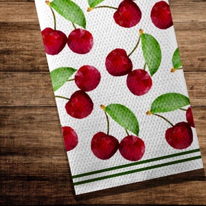 Cherry Personalized Towel, Farmhouse Kitchen Dish Towel, Farmhouse Cherry Pattern Hand Towel, Vintage Kitchen, Hand Towel, Housewarming Gift