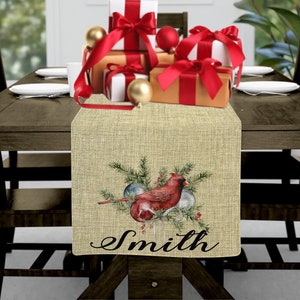 Christmas Table Runner, Christmas Cardinal Table Runner, Personalize With Name