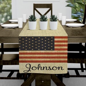 American Flag Table Runner, 4th of July Table Runner, Patriotic Table Decor, Personalize With Name