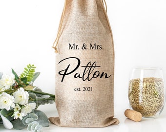 Personalized Wine Bottle Bag for Wedding, Burlap Wine Bag, Wedding Gift, Gift for Her, Hostess, Housewarming Gift