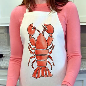 Fisherman Core Aesthetic, Lobster Apron, Hand Drawn Coastal Apron, Gift for Her, Chef Gifts, Grilling Apron for Baking