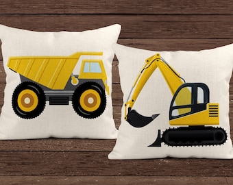 Construction Vehicle Pillow Cover, Boy Room Truck Decor, Dumptruck, Excavator, Tractor, Boys Bedroom Decor, Boys Bedding Boys Pillow Case