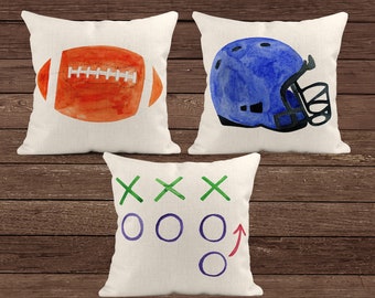 Football Pillow, Gift for Him, Sports Pillow, Linen Pillow Cover, Game Room Decor, Home Decor, Dorm Room, Linen Pillow