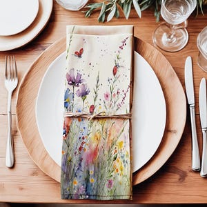 Table Napkin, Dinner Party, Watercolor Flowers Ladybug Napkin, Eco-friendly, Luxury, Nature, Home Decor, Housewarming Gift, Kitchen Decor