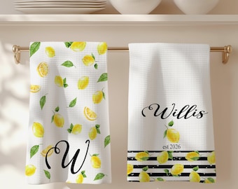 Lemon Personalized Towel, Farmhouse Kitchen Dish Towel, Farmhouse Lemon Pattern Hand Towel, Vintage Kitchen, Hand Towel, Housewarming Gift