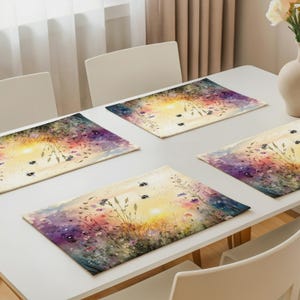 Placemats, Table Linen, Bee Placemat, Watercolor Floral, Indoor/Outdoor, Eco-friendly, Luxury, Nature
