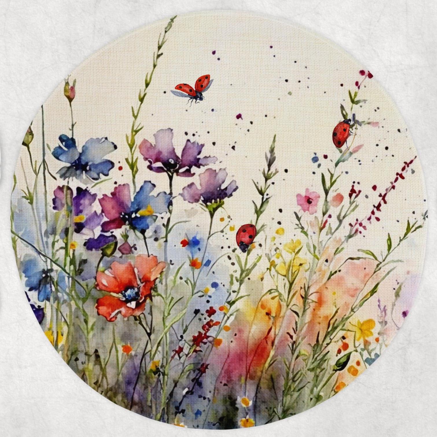 Round Table Mat Large Round Table Mat, Round Placemats, Table Linen, Ladybug Placemat ...