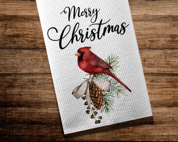 Christmas Cardinal Dish Towels Cardinal Tea Towels Cardinal 