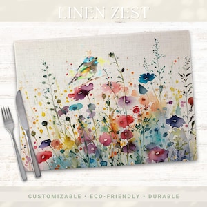 Placemats, Table Linen, Bird Placemat, Watercolor Floral, Indoor/Outdoor, Eco-friendly, Luxury, Nature