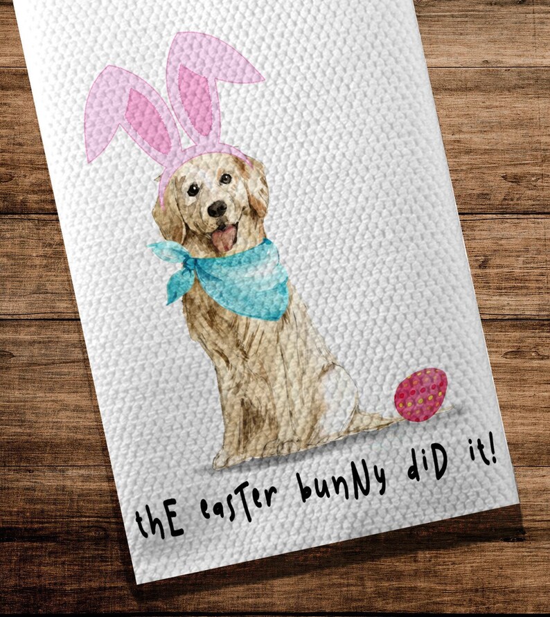 Easter Kitchen Towels Golden Retriever Dog Easter Towel Personalized Hand Towels Holiday Bathroom Towels Golden Retriever Lover Gift