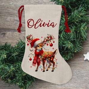 Personalized Christmas Stocking for Kids, Monogram Stocking for Girl, Custom Name Stocking, Reindeer Christmas Stocking, Santa Stocking