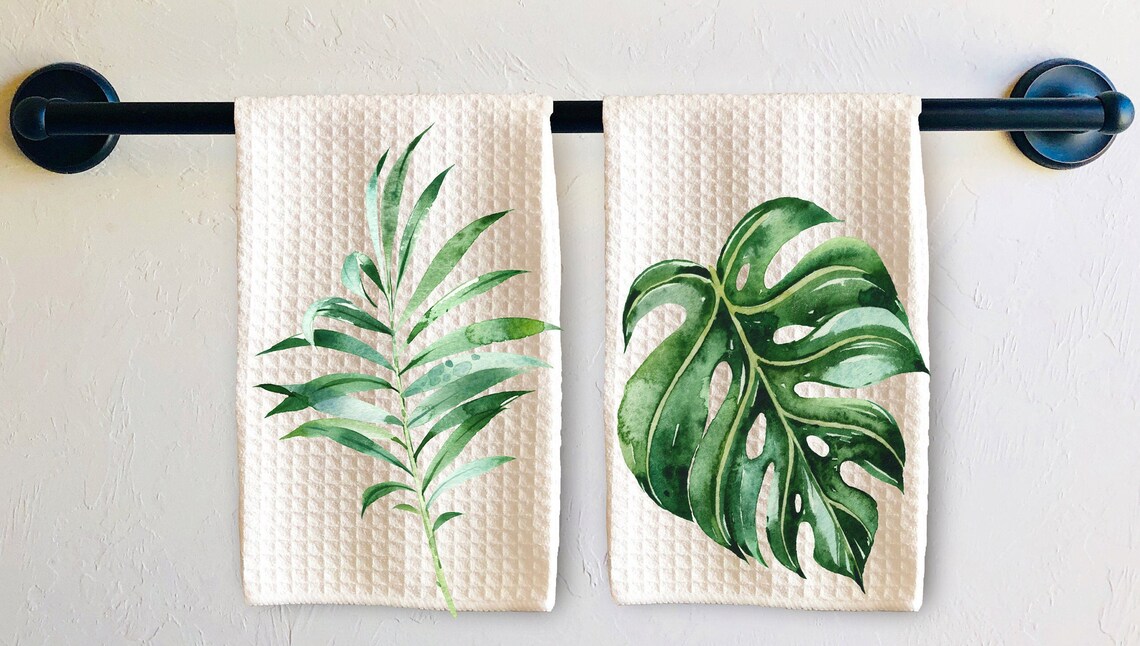 Botanical Dish Towel Tea Towel Palm Leaf Hand Towel Etsy