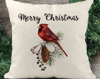 Custom Christmas Pillow, Christmas Cardinal Pillow, Christmas Throw Pillow, Farmhouse Decor Pillow, Christmas Gift, Merry Christmas Pillow