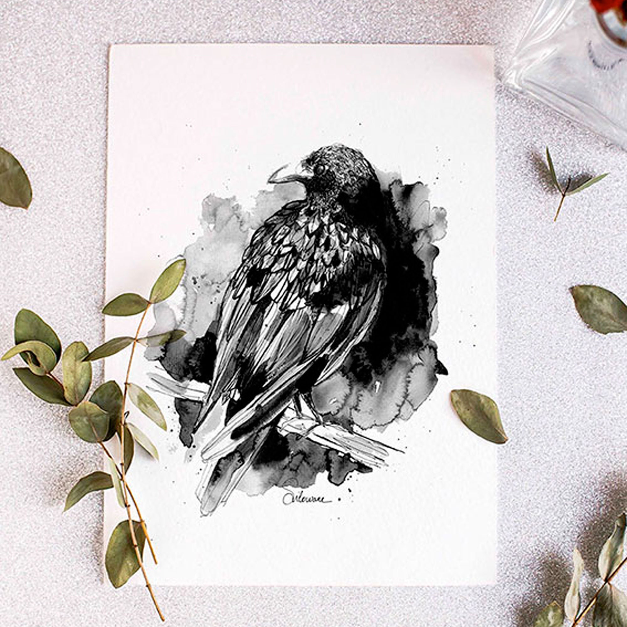 Crow Ink Poster A4 CROW India Ink Illustration - Etsy