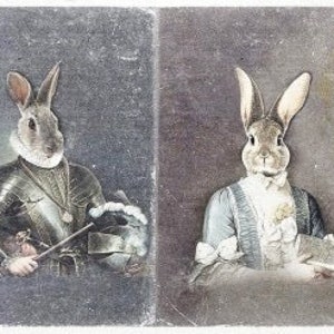 ITD Collection Mr. And Mrs Rabbit Portrait ll Rice Paper Decoupage A4 for Scrapbooking, Art Journals, Mixed Media, Collage R1813