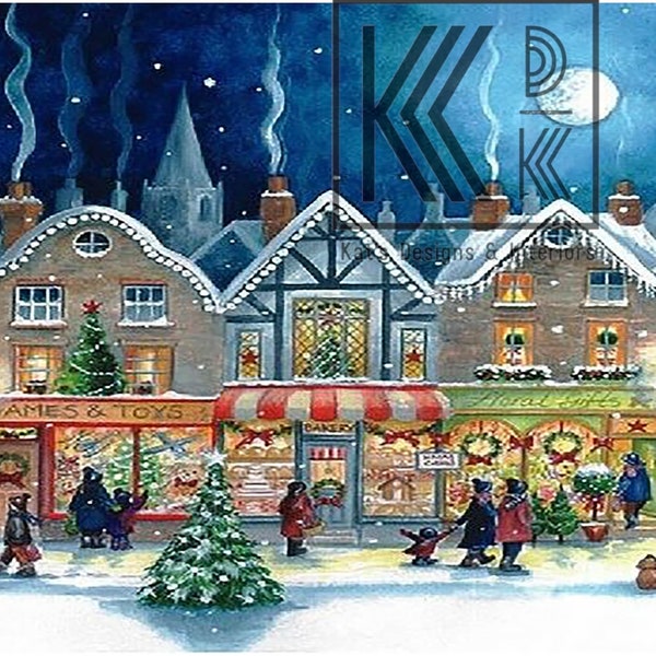 Christmas In the Village Rice Paper Size A4 By Kat's Designs For Furniture, Mixed Media, Junk Journals, Scrapbooking And Much More!