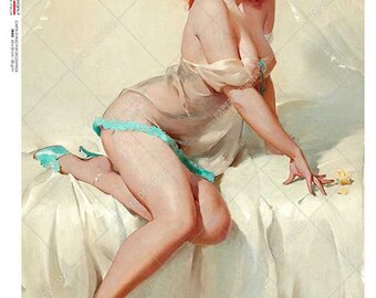 Paper Designs Gorgeous Redhead Pinup Paper Decoupage A4 for DIY Projects, Scrapbooking, Art Journals, Mixed Media, Collage