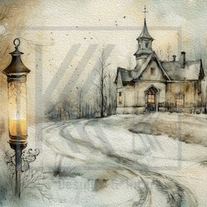 New! Winter Watercolor Scene I  Rice Paper Decoupage I Size A4 I DIY Projects I Furniture Decoupage I Junk Journals I Mixed Media