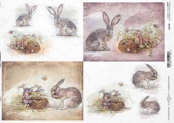 ITD Collection Bunnies With Nest Rice Paper Decoupage A4 for - Etsy