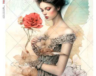 New ! Fairy With A Rose I Paper Designs I Rice Paper Decoupage I