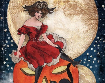 Vintage Witch Rice Paper Size A4 Decoupage For Furniture, Mixed Media, Junk Journals, DIY Projects And Much More By Decoupage Queen